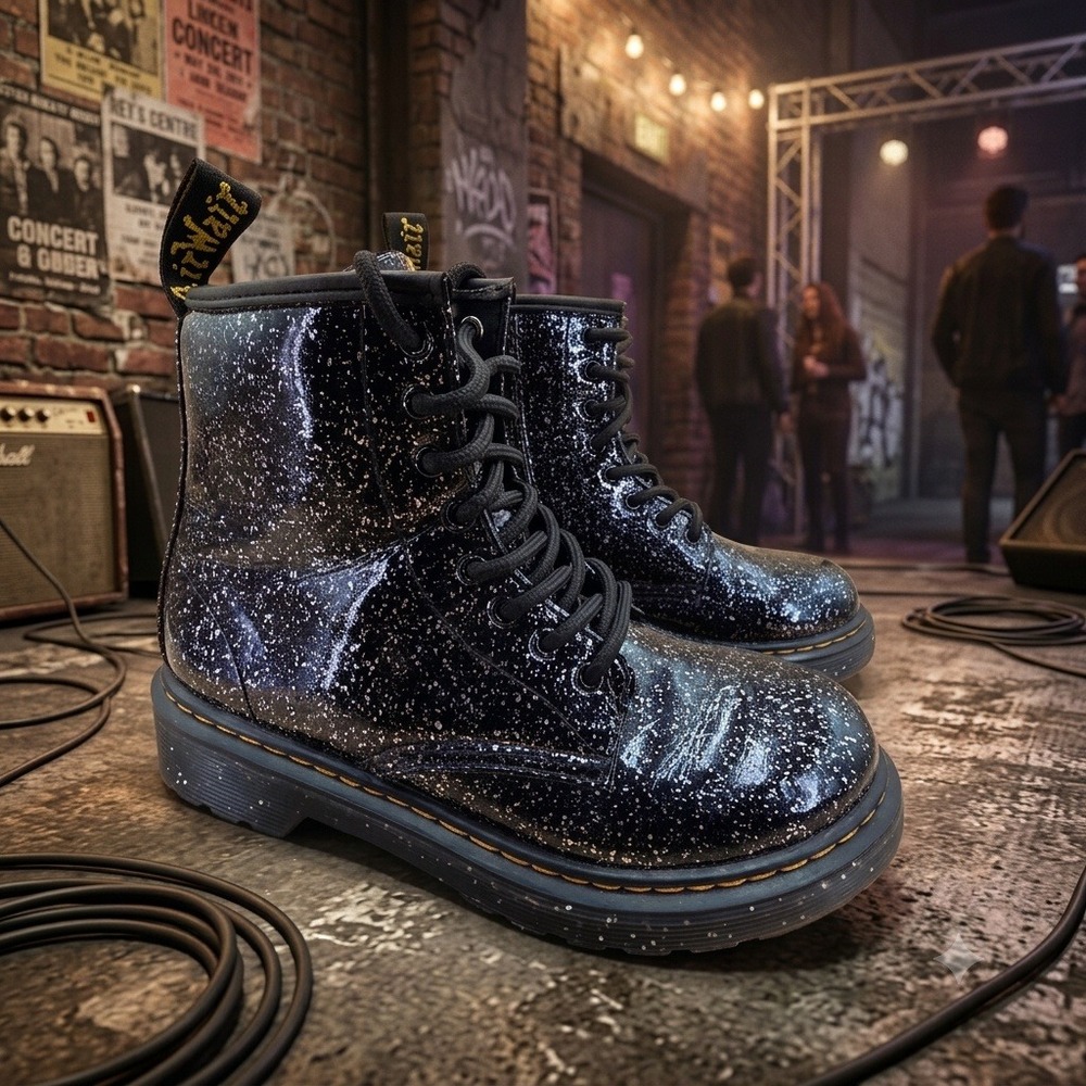 Dr. Martens 1460 J Black Galaxy Glitter Boots Kids Size 2 US 1 UK 33 EU
